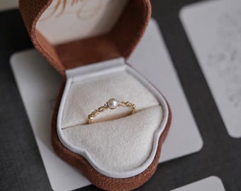 14K Ring Leaf Diamond Ring Gold Ring Stackable Ring Wedding Ring Tiny Ring Pearl Ring Minimalist Ring Statement Ring Band Ring