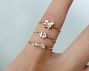 Pinky ring,Midi Ring,Butterfly ring,Solitaire pinky ring,Bow Ring,Minimalist ring,Minimal ring,Dainty ring,Delicate ring,Stackable ringd