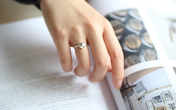 Origami Heart Ring Paper Heart Ring Origami Jewelry Dainty Heart Ring Silver Heart Ring