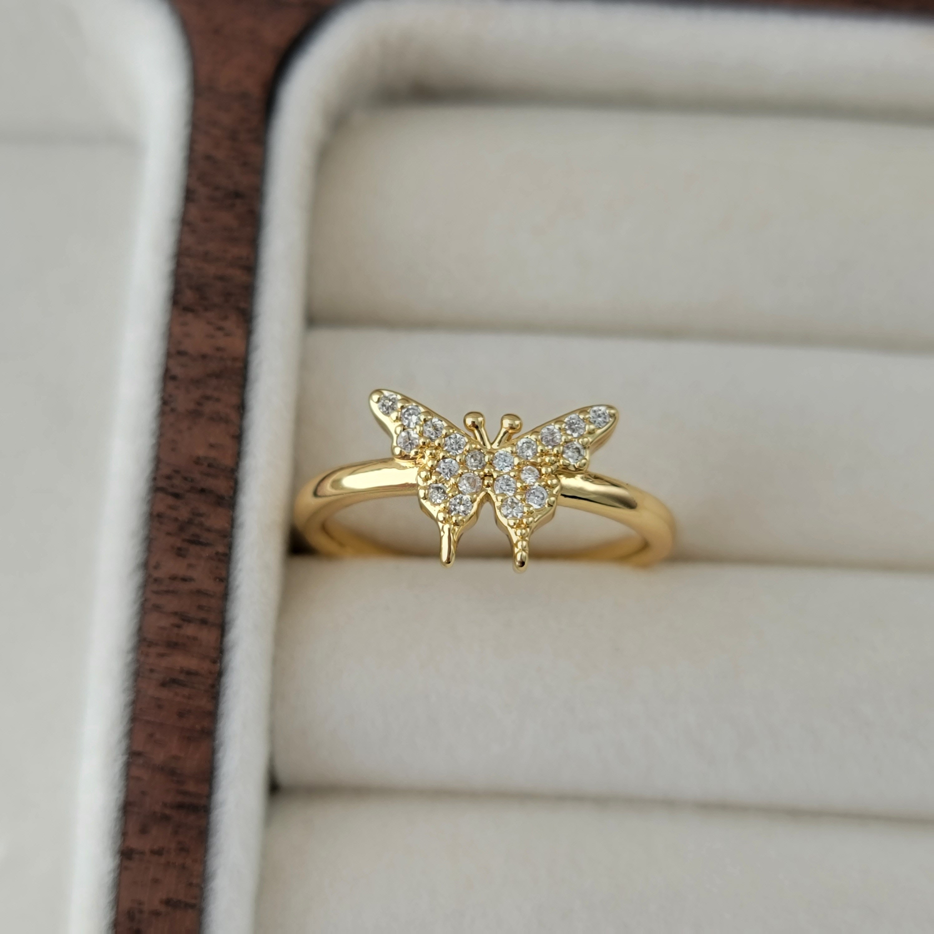 Enamel Diamond and Yellow Gold Butterfly Ring