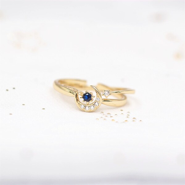 Moon and star ring,Crescent moon ring, galaxy ring,stacking ring set,delicate ring,thin ring,open ring,stacking ring,moon ring
