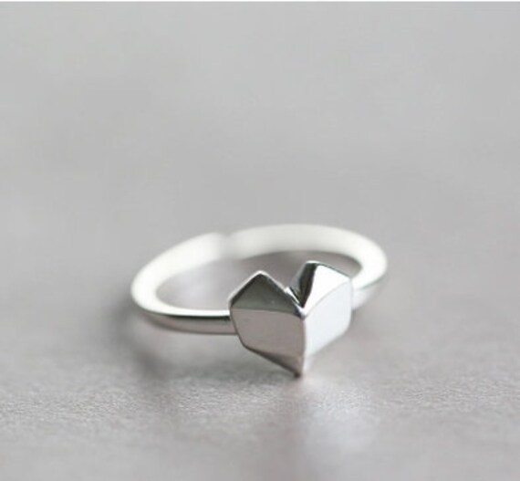 Origami Heart Ring Paper Heart Ring Origami Jewelry Dainty Heart Ring Silver Heart Ring