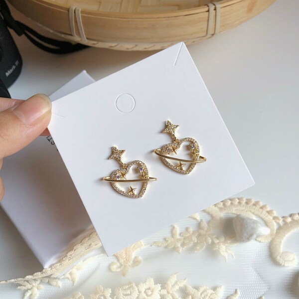 Planet Oorbellen, Hart oorbellen, Galaxy oorbellen, Bungel oorbellen, Hemelse oorbellen, Star oorbellen, Koreaanse oorbellen, Kawaii Oorbellen