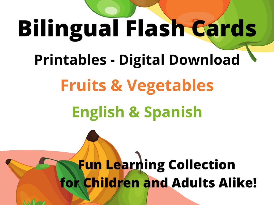 Printable Bilingual Flashcards English Spanish Learning Etsy