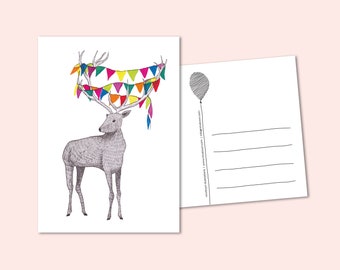 Party Animal Deer felicitaciones tarjeta de felicitación. Papelería ilustrativa, tarjeta de felicitaciones, feliz cumpleaños
