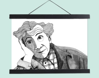 Retrato ilustrado del artista moderno Marc Chagall en blanco y negro - impresión A4