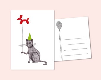 Party Animal Cat felicita ciones de felicitación tarjeta de felicitación. Papelería ilustrativa, tarjeta de felicitaciones, feliz cumpleaños