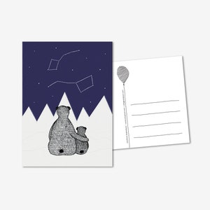 Party Animal Bears, birth announcement congratulations greeting card, Little Bear, Great Bear, Watching the stars, constellation