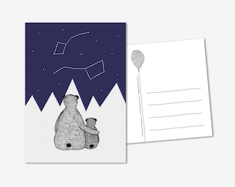 Party Animal Bears, anuncio de nacimiento felicitaciones tarjeta de felicitación, Oso Pequeño, Gran Oso, Mirando las estrellas, constelación