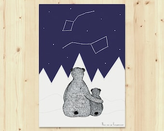 A5 Party Animal Bears, anuncio de nacimiento felicitaciones tarjeta de felicitación, Oso Pequeño, Gran Oso, Mirando las estrellas, constelación