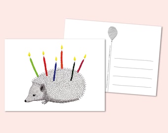 Party Animal Erizo con velas. Papelería ilustrativa, tarjeta de felicitación de felicitaciones, feliz cumpleaños