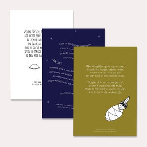 CONJUNTO de 3 cartões de poema A5, ou seja, Mam-An (cartões ilustrados com poemas em holandês, especialmente para durante a gravidez ou como presente de maternidade)