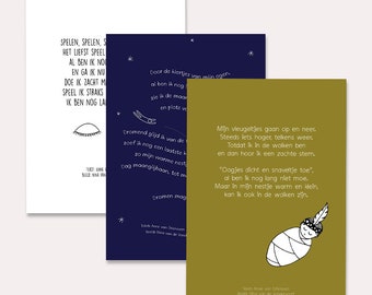 SET de 3 tarjetas de poema A5 i.c.w. Mam-An (tarjetas ilustradas con poemas en neerlandés, especialmente para durante el embarazo o como regalo de maternidad)