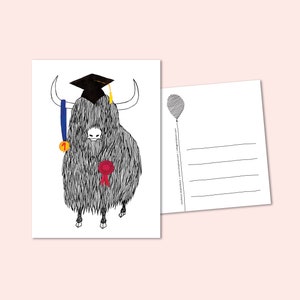 Cartão de felicitações de formatura de iaque selvagem de animal de festa. Papelaria ilustrativa, parabéns pela formatura, você conseguiu, muito bem