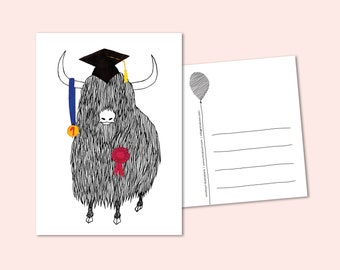Party Animal Wild Yak tarjeta de felicitación de graduación. Papelería ilustrativa, felicitaciones por su graduación, lo hizo, bien hecho
