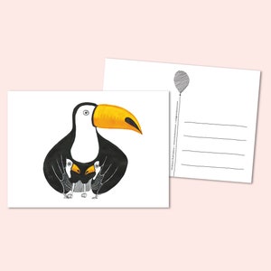 Party Animal Toucan with two babies/twins. Illustrative stationery, birth announcement, twins, baby, congratulation card