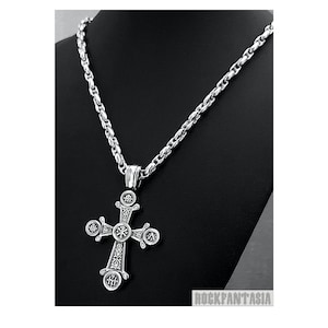 Mens Cross solid sterling silver 925 pendant heavy necklace chain orthodox christian set, Christmas Gift