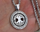 Celtic Tree of Life solid 925 sterling silver pendant necklace chain men charm amulet women