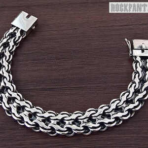 Double stream men&#39;s 925 sterling silver bracelet chain byzantine wide heavy box clasp