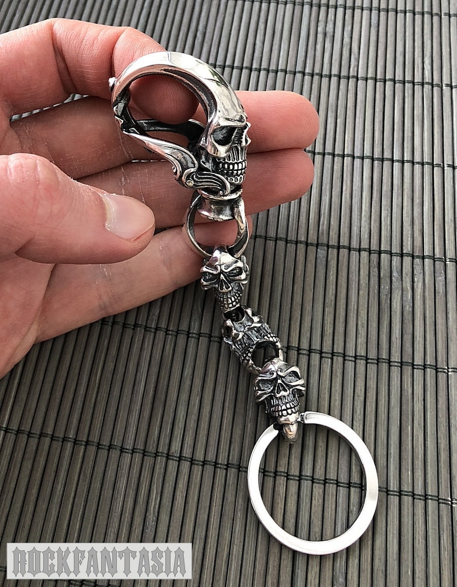 Skull Keychain Sterling Silver Mens Handmade Biker - Etsy