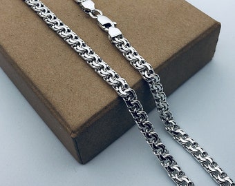 Woven byzantine solid 925 sterling silver necklace chain mens heavy garibaldi bismark бисмарк