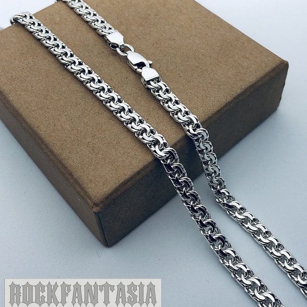 Woven byzantine solid 925 sterling silver necklace chain mens heavy garibaldi bismark бисмарк