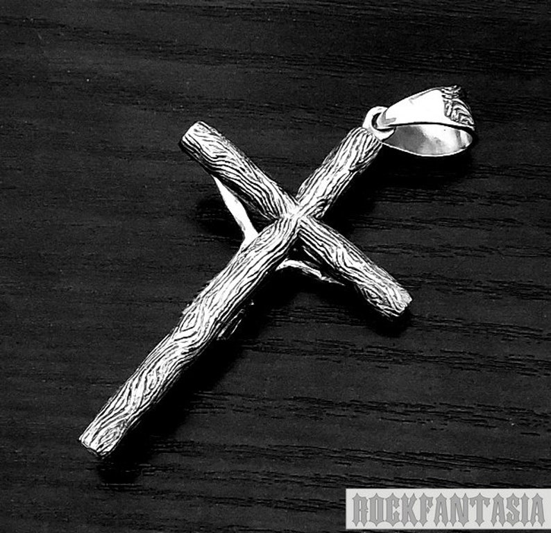 Crucifix Jesus Cross Pendant 925 Sterling Silver Chain Men Boy Wood Big ...