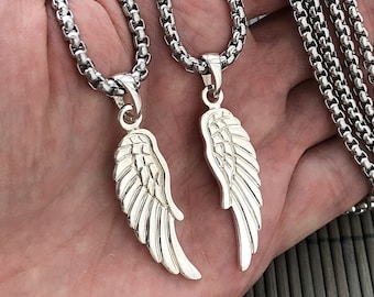 Par de alas colgantes de plata para parejas, collar de cadena con colgante de plata de ley, regalo para amantes