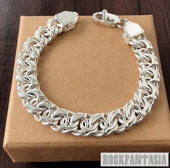 Woven Byzantine Solid 925 Sterling Silver Bracelet Chain Mens