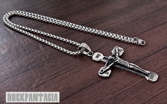 Ciondolo Gesù Crocifisso Religioso Collana In Acciaio Inox Con - Foto 6