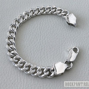 Curb men bracelet 925 sterling silver chain heavy wide links lobster clasp