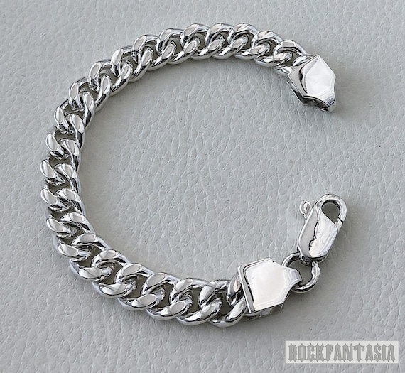 Curb Men Bracelet 925 Sterling Silver Chain Heavy Wide Links