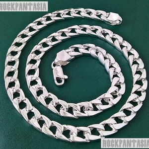 Curb men necklace solid 925 sterling silver chain heavy wide links box lobster clasp