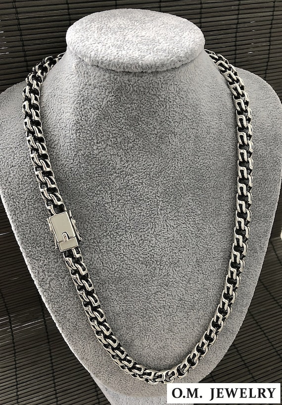 Byzantine cube anchor solid 925 sterling silver necklace chain mens heavy woven gift