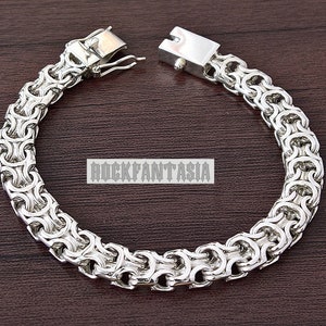 Byzantine mens bracelet chain sterling silver woven heavy wide box clasp