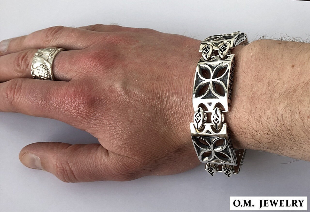 Cross bracelet men's 925 sterling silver handmade artisan Etsy