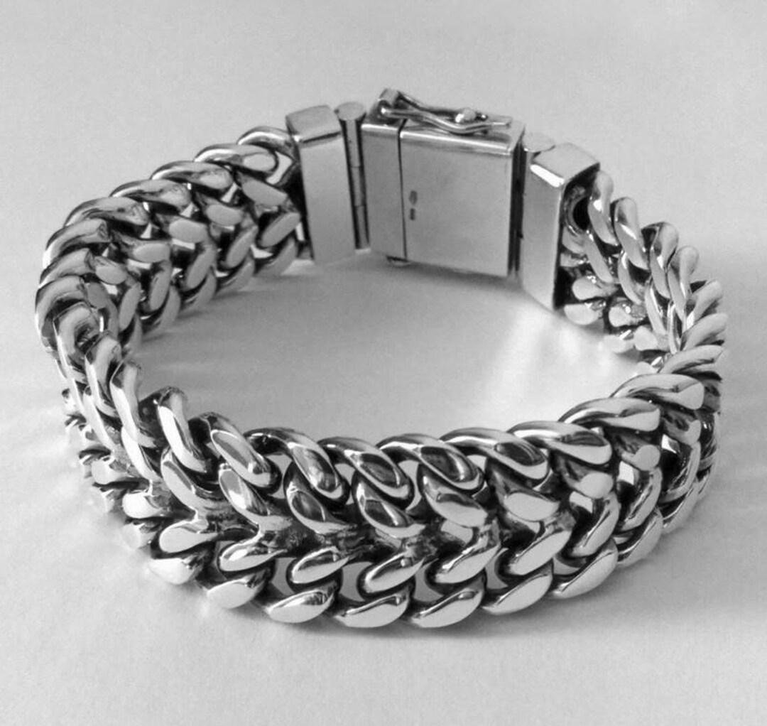 Curb Mens Bracelet Chain Sterling Silver Woven Byzantine Heavy