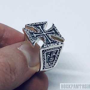 Templar Cross Ring Mens 925 Sterling Silver, Fleur De Lis Ring Gift - Etsy