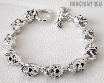 Travis Walker Double Cross 1999 Large 7 Skull Bracelet Sterling