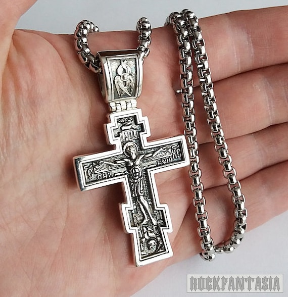 thumbnail image 2 of Stainless Steel Jesus Crucifix Cross Pendant With Chain – Men's Religious Gift 2 of 4
