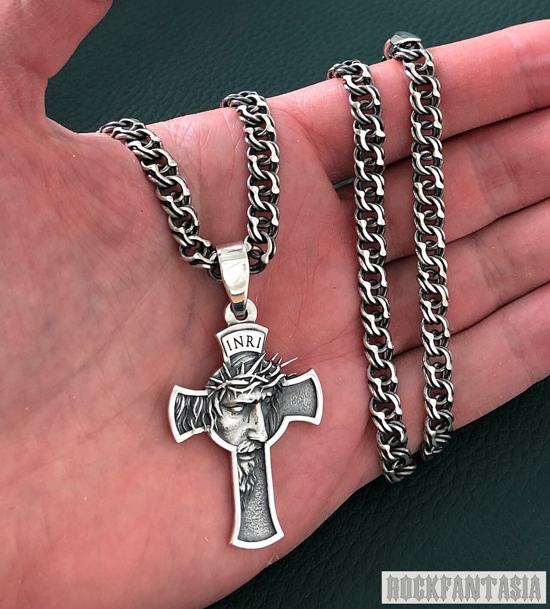 Jesus Cross Pendant Solid 925 Sterling Silver Greek Christian Necklace ...