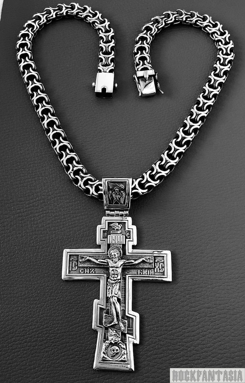 Big and Heavy Cross and Byzantine Necklace Chain Set 925 Etsy