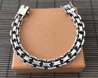 Bracelet anchor double chain heavy mens 925 solid sterling silver box clasp gift
