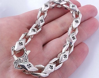 Kreuz Malteser Eisen Männer Armband 925 Sterling Silber Kette Biker Cube Box