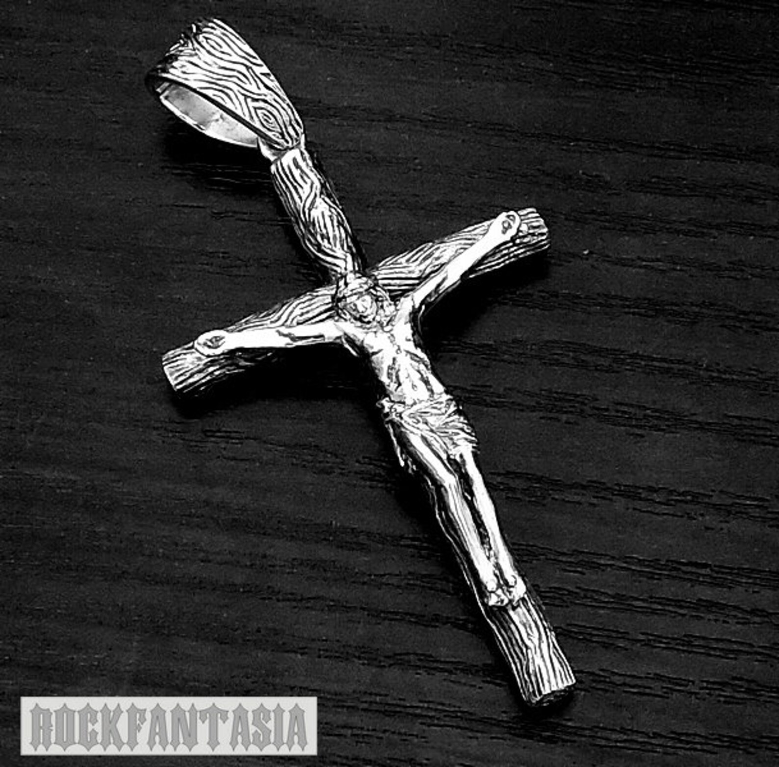 Crucifix Jesus Cross Pendant 925 Sterling Silver Chain Men Boy Wood Big ...
