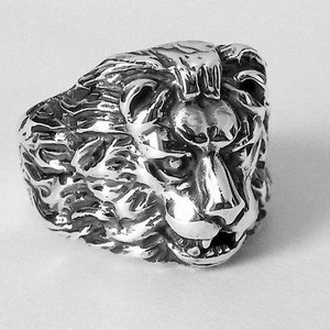 Lion ring mens 925 sterling silver animal heavy