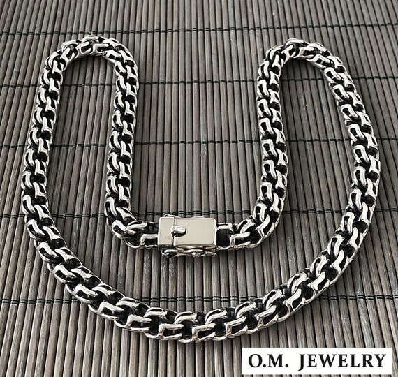 Byzantine cube anchor solid 925 sterling silver necklace chain mens heavy woven gift
