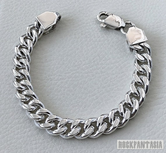 Curb Men Bracelet 925 Sterling Silver Chain Heavy Wide Links