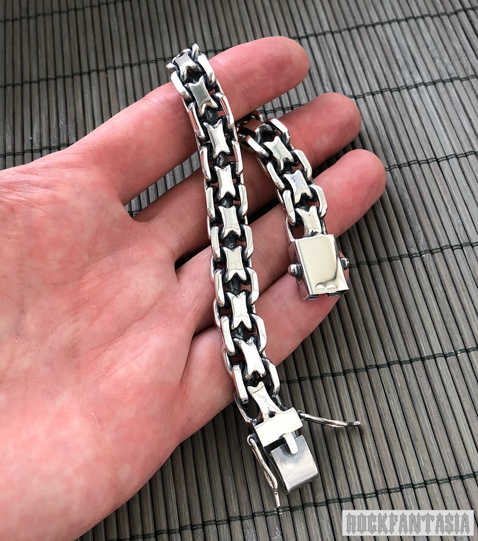 Bracelet Anchor Double Chain Heavy Mens 925 Solid Sterling Silver 