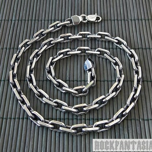 Anchor chain solid 925 sterling silver necklace mens heavy wide black oxidized